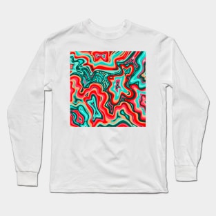 Coquelicot and Congo Pink Inkscape Suminagashi Kintsugi Japanese Ink Marbling Pattern Long Sleeve T-Shirt